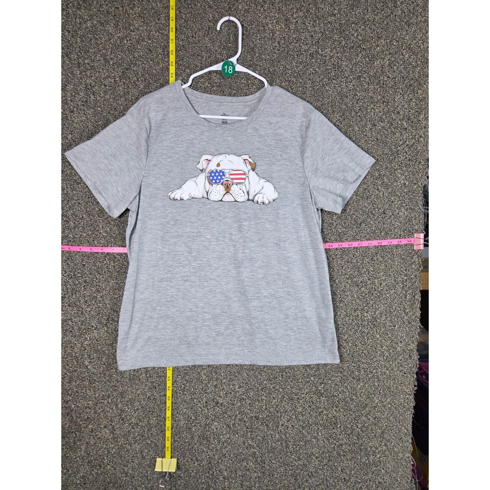 Way To Celebrate T-Shirt Womens XL Gray Bulldog American Flag Patriotic Tee - Picture 2 of 4